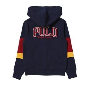 Polo Ralph Lauren Boys Hoodie 3T Navy Red Yellow Colorblock Cotton Designer Top